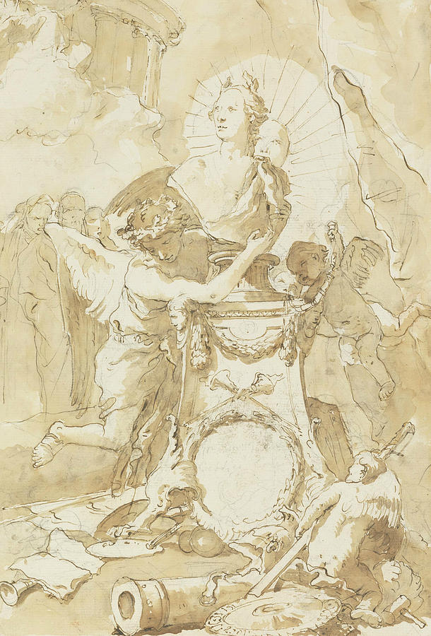 Design for Dedication Page to Charles III of Spain and the Two Sicilies Drawing by Giovanni Battista Tiepolo