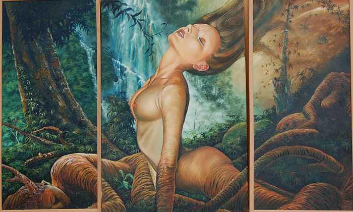 Triptico Painting - Despertar by Arnaldo Ladron de Guevara Triptico Painting - Despertar by Arnaldo Ladron de Guevara