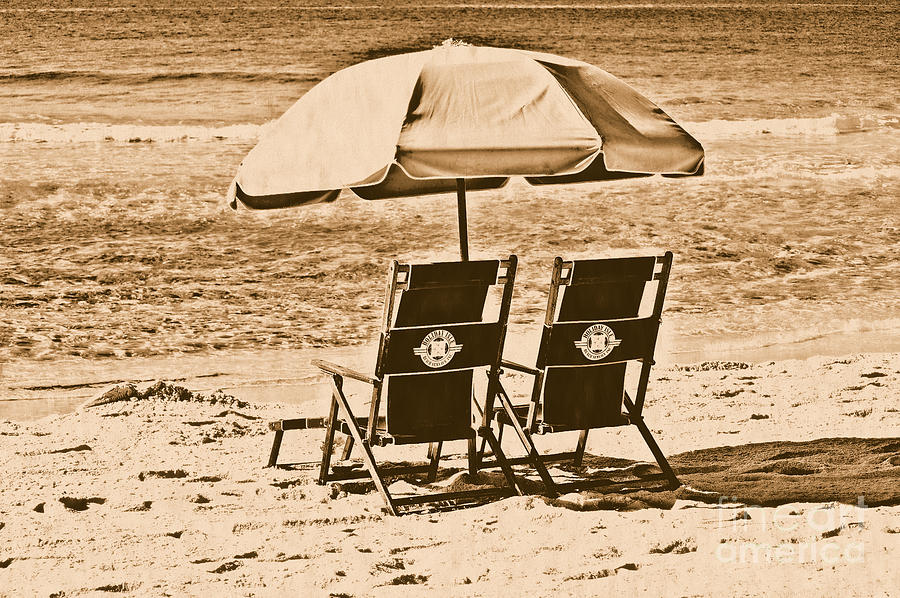Destin Florida Beach Chairs and Umbrella Rustic Digital Art Photograph by Shawn OBrien