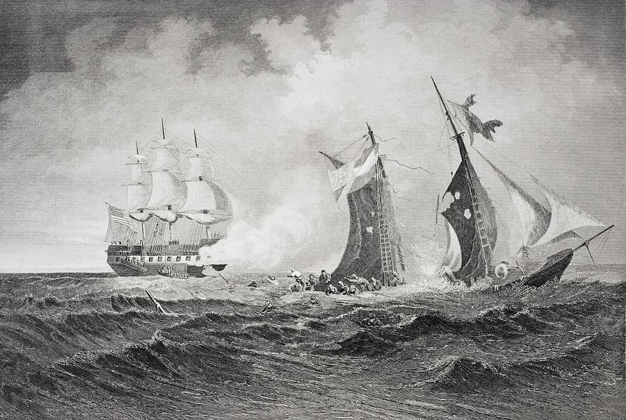 Black And White Drawing - Destruction Of The Privateer Petrel By by Vintage Design Pics