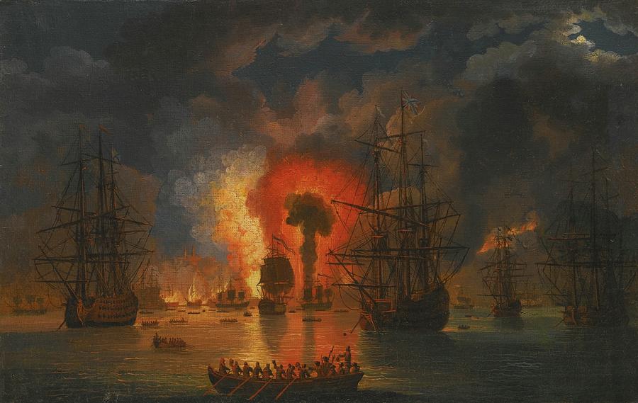 Destruction Of The Turkish Fleet Painting by Jakob Philipp - Fine Art ...