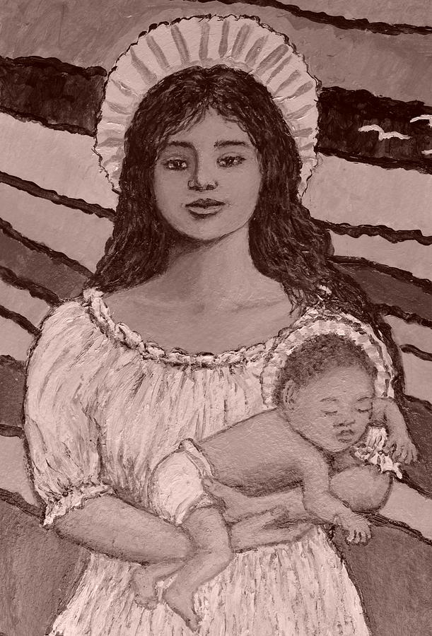 Detail Crop in Sepia of Madonna of the Promised Land Painting by Kathleen McDermott