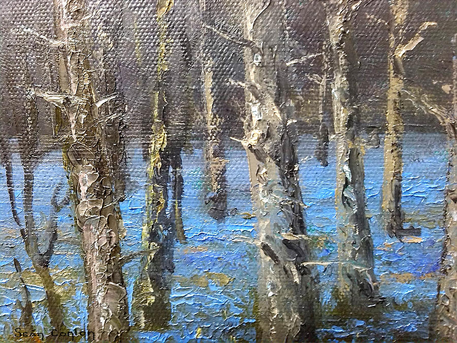 Tree Painting - Detail from Bluebell splendour in Garryhinch by Sean Conlon