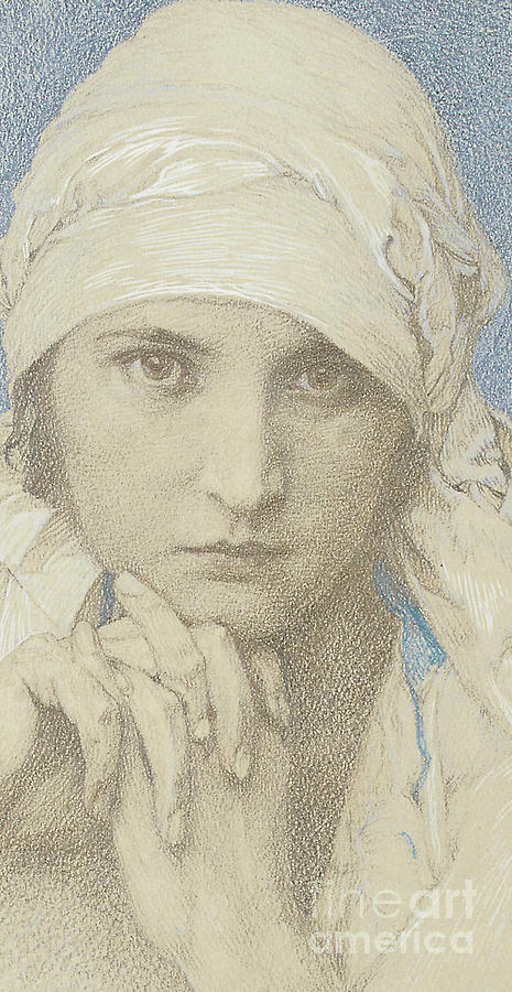 Detail from Portrait of Jaroslava  Jarca, daughter of the artist, 1929 Drawing by Alphonse Marie Mucha