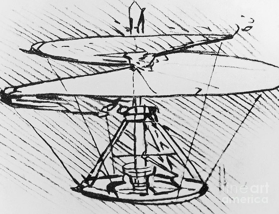 Detail of a design for a flying machine Drawing by Leonardo Da Vinci