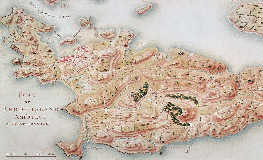 Map Drawing - Detail of a Map of Rhode Island during French occupation by French School