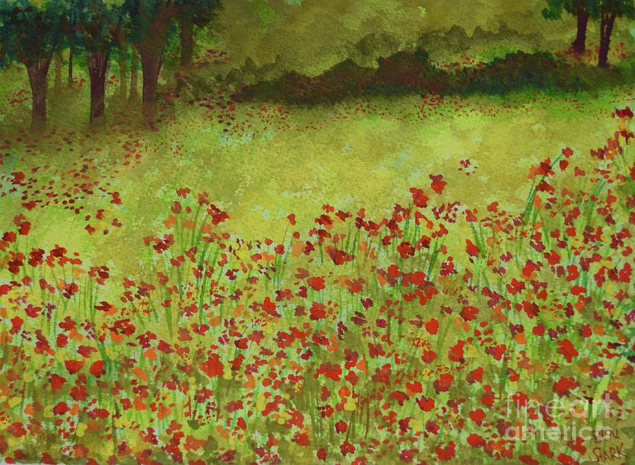 Detail of Field of Red Flowers Painting by Barrie Stark