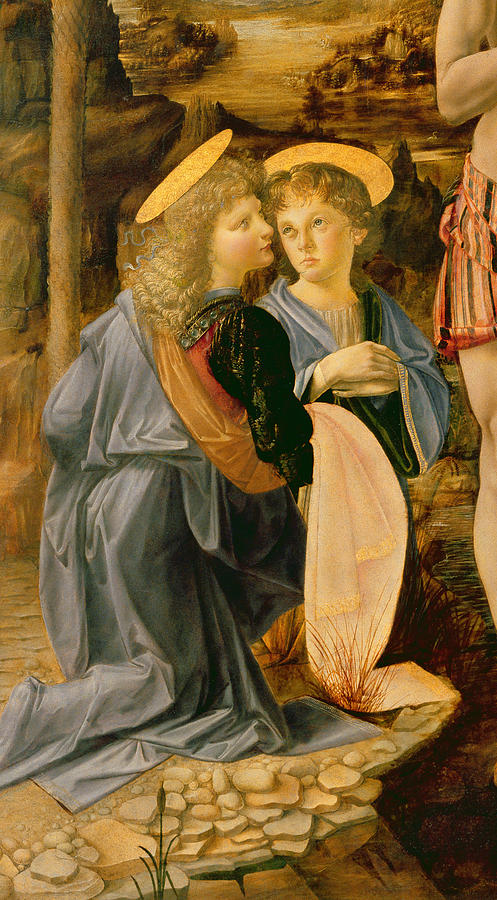 Detail of The Baptism of Christ by John the Baptist Painting by Andrea Verrocchio and 