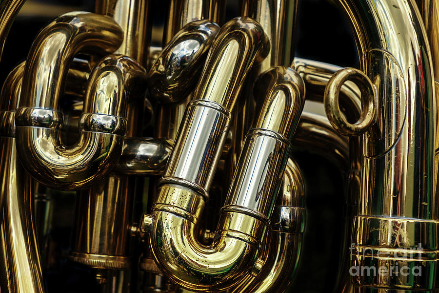 Detail of the brass pipes of a tuba Photograph by Jane Rix