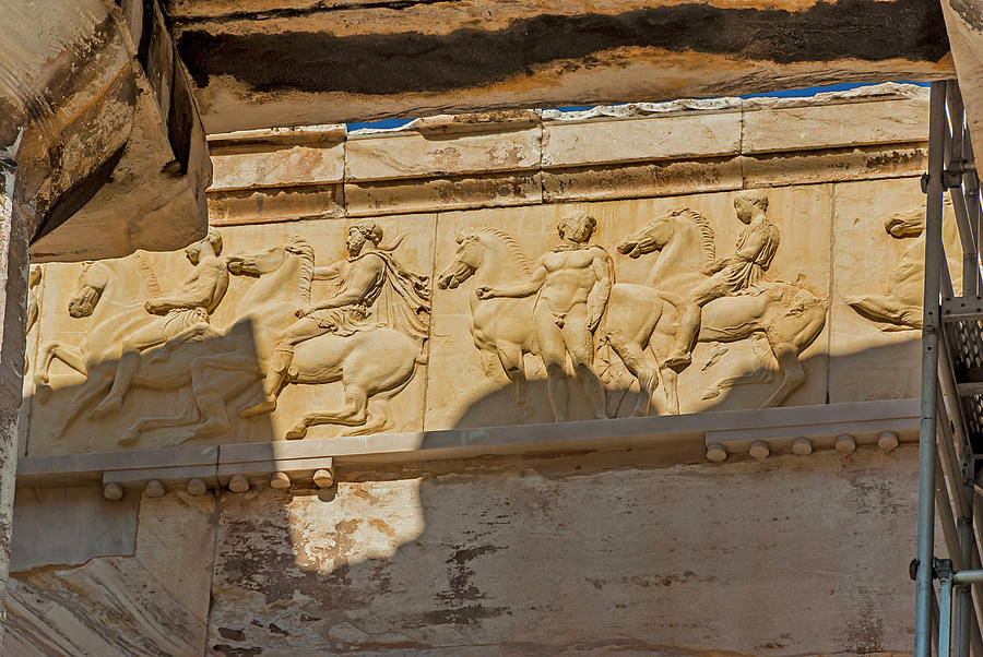 Greek Photograph - Detail of the frieze of the Acropolis of Athens, Greece by Tom Zeman