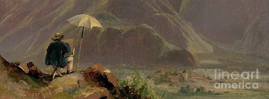 Detail of View of Bozen with a Painter, 1837  Painting by Jules Coignet
