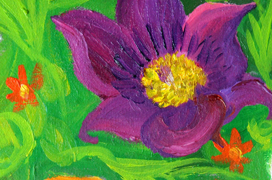 detail purple flower from Birth Painting by Anne Cameron Cutri