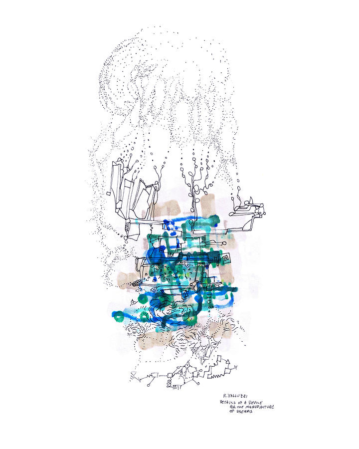 Device Drawing - Details of a device for the manufacture of dreams by Regina Valluzzi