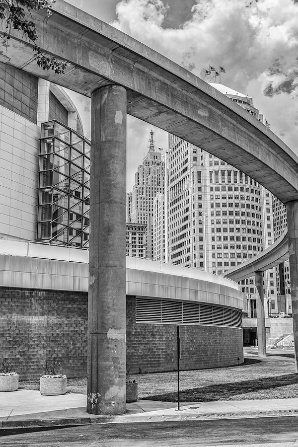 Detroit and People Mover Black and White  Photograph by John McGraw
