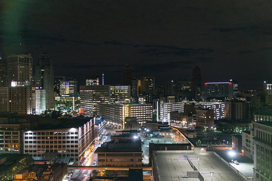 Detroit at Night   Photograph by Tim Fitzwater