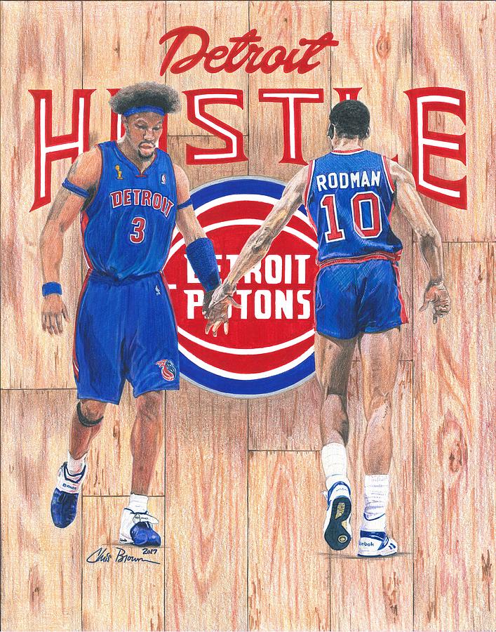 Detroit Hustle - Ben Wallace and Dennis Rodman Drawing by Chris Brown