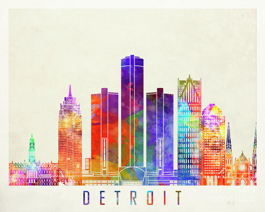 Detroit landmarks watercolor poster Painting by Pablo Romero