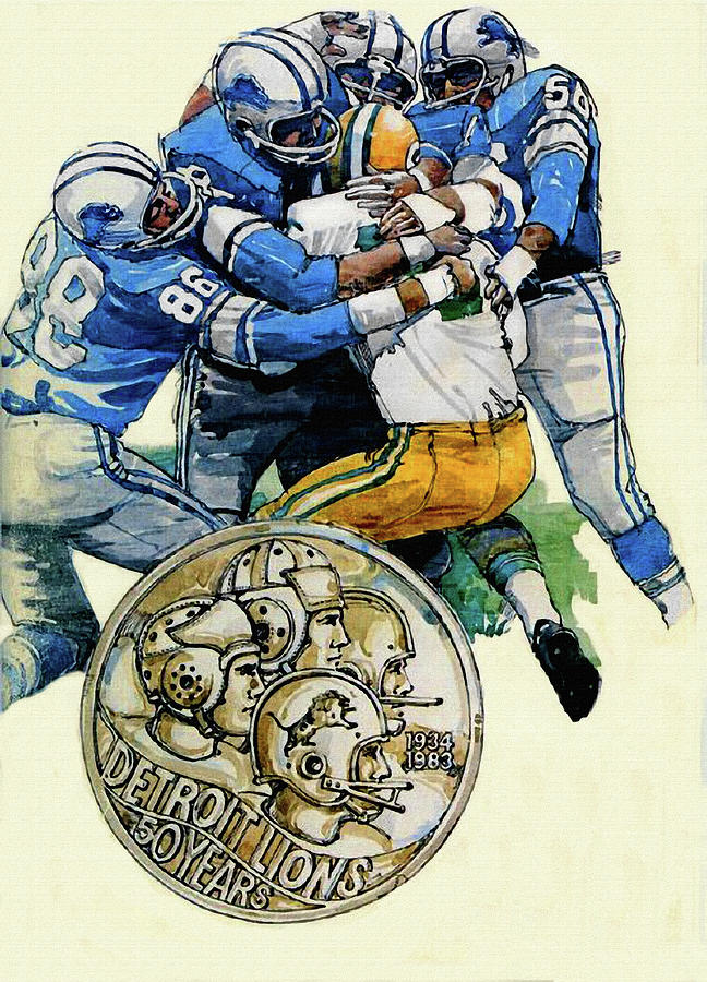 Detroit Lions 50 Years Vintage Poster by Big 88 Artworks