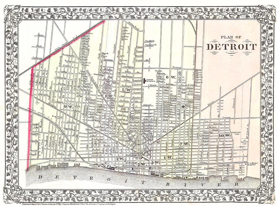 Detroit Michigan 1873 Map Drawing by Movie Poster Prints