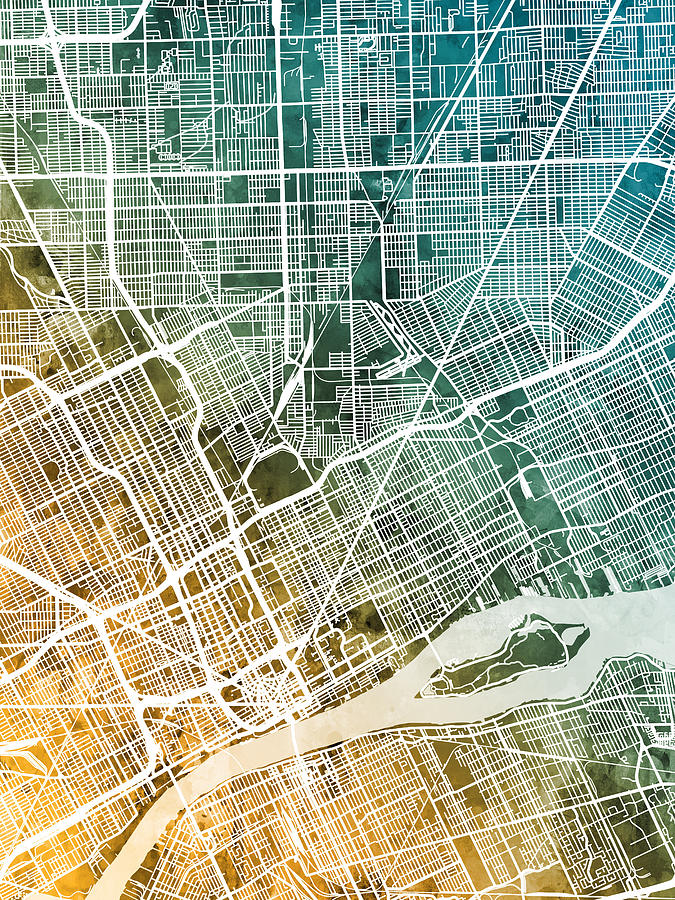 Detroit Michigan City Map Digital Art by Michael Tompsett