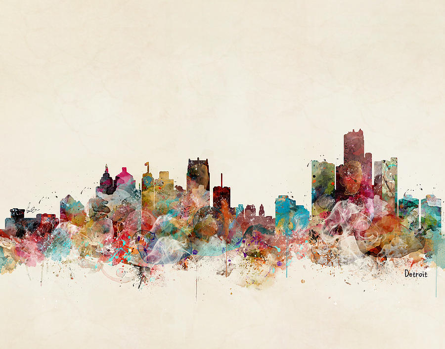 Skyline Painting - Detroit Michigan Skyline by Bri Buckley