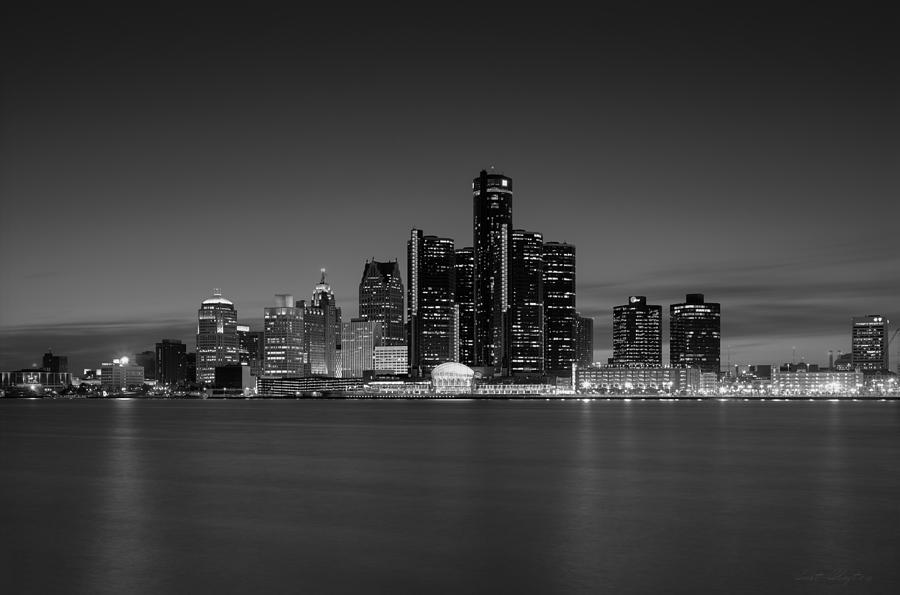 Detroit Night Skyline Black and White Photograph by Curt Clayton - Fine ...