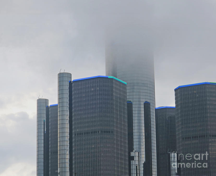 Detroit RenCen in Cloud Photograph by Ann Horn