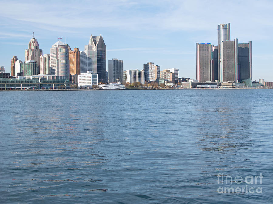 Detroit Skyline and River Photograph by Ann Horn