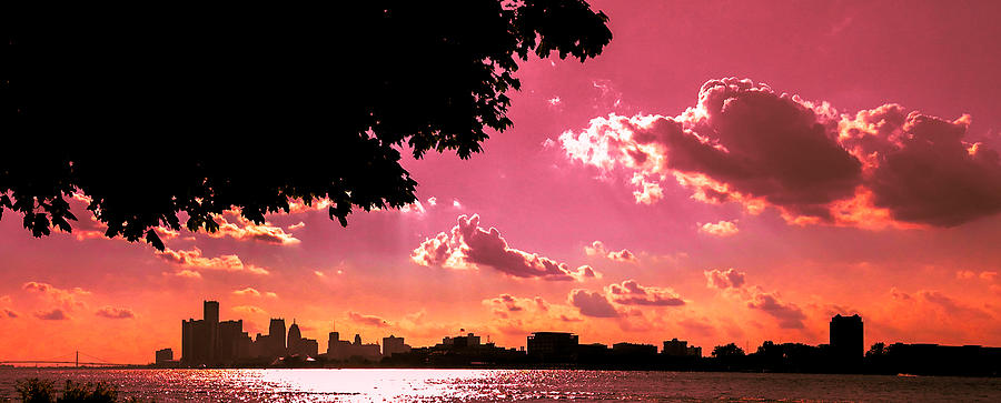 Detroit Skyline And Sunset Photograph