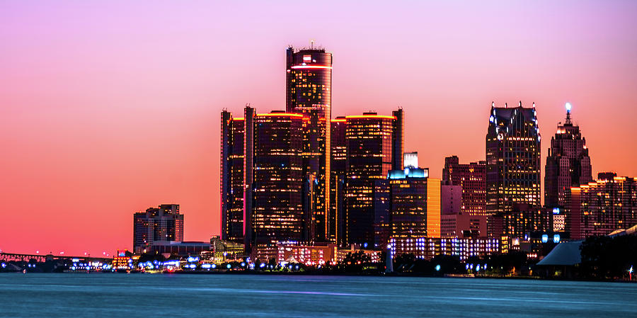 Detroit Skyline At Sunset Photograph