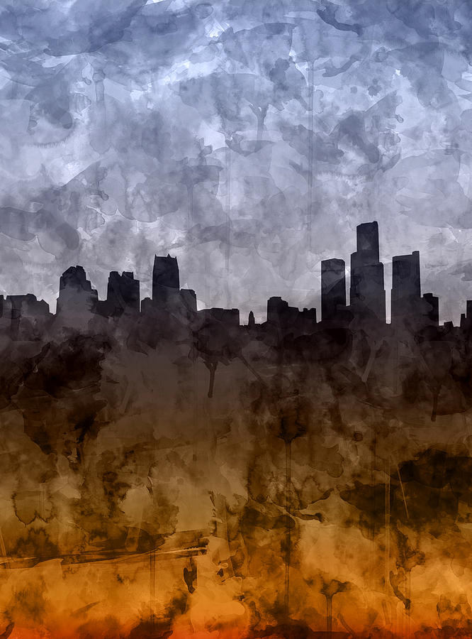 Detroit Skyline Grunge Painting by Bekim M