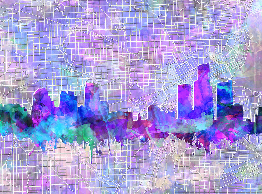 Detroit Skyline Map 6 Painting by Bekim M