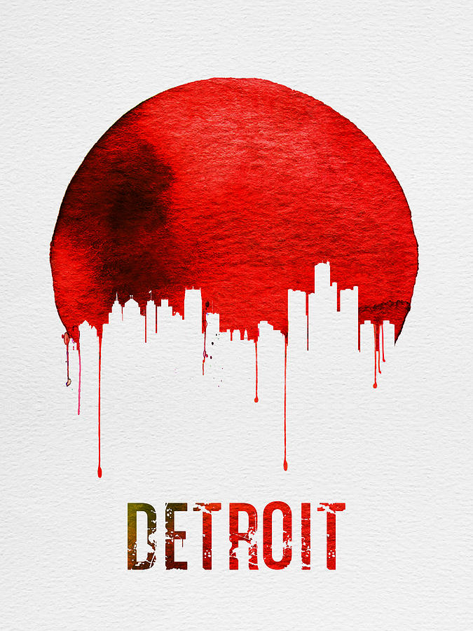 Detroit Digital Art - Detroit Skyline Red by Naxart Studio