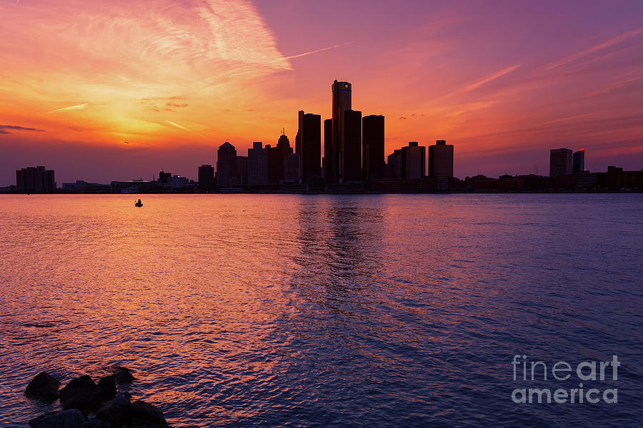 Detroit Skyline Sunset 3 Photograph