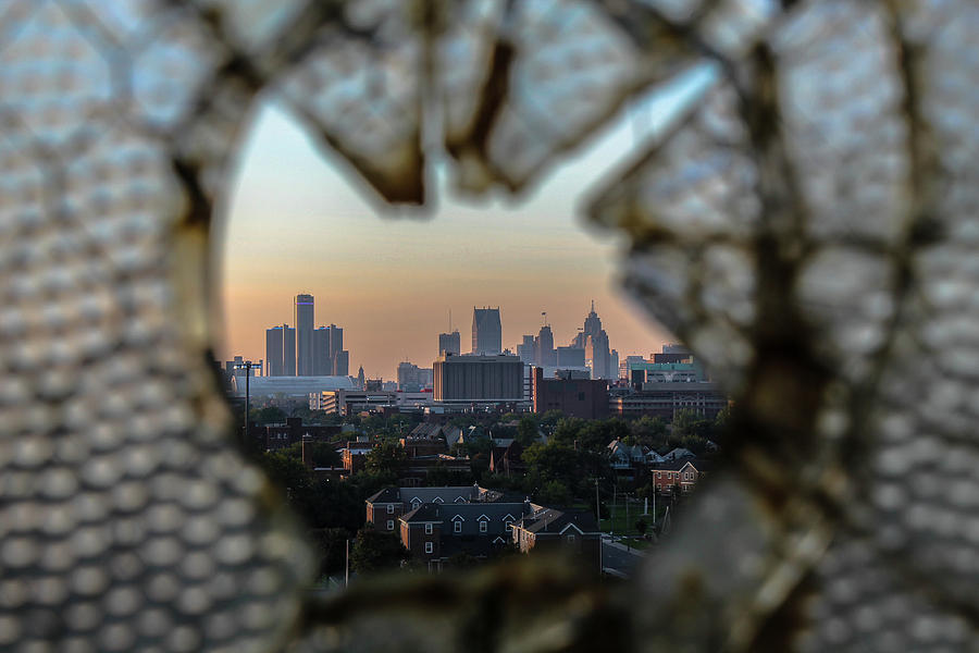 Detroit through the broken glass of Fisher Body 21... Photograph by Jay Smith