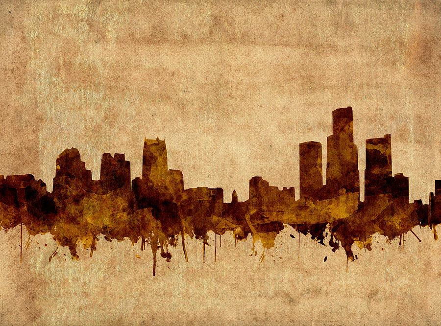 Detroit Skyline Vintage Grunge Painting by Bekim M