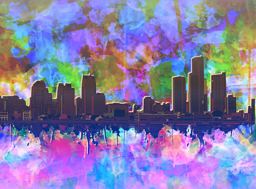 Detroit Skyline Watercolor 1 Painting by Bekim M