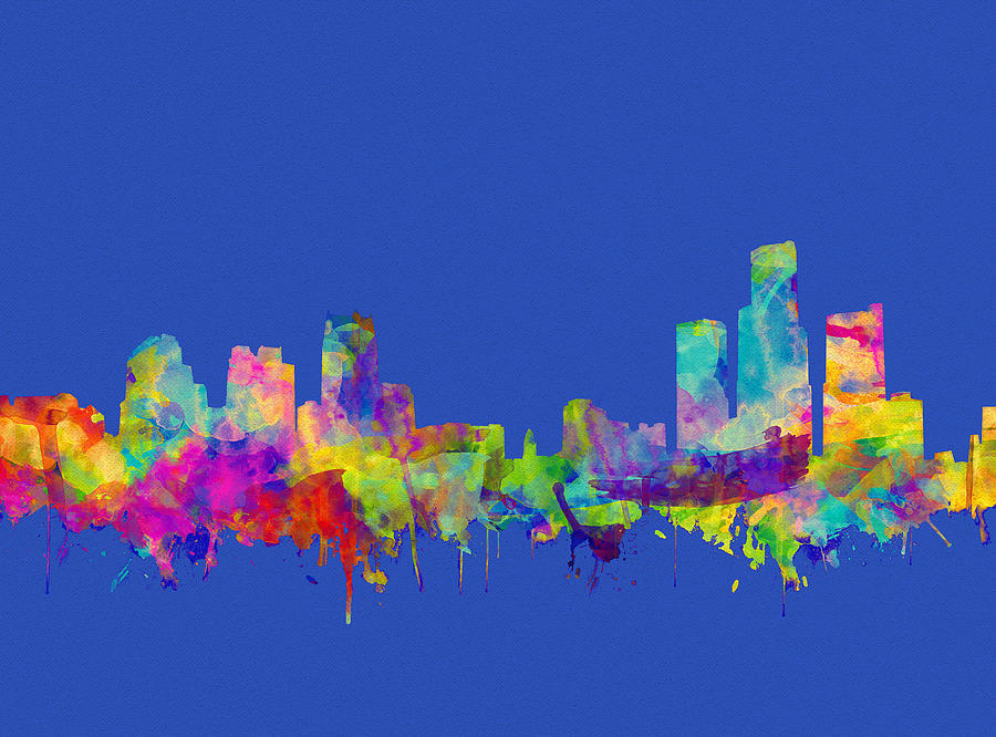 Detroit Skyline Watercolor Blue 2 Painting by Bekim M