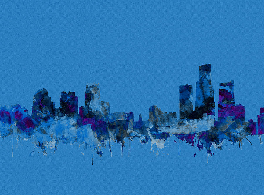 Detroit Skyline Watercolor Blue Painting by Bekim M