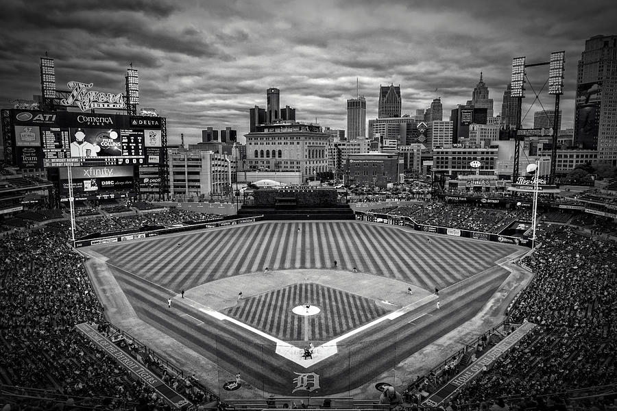 Detroit Tigers Photograph - Detroit Tigers Comerica Park BW 4837 by David Haskett II