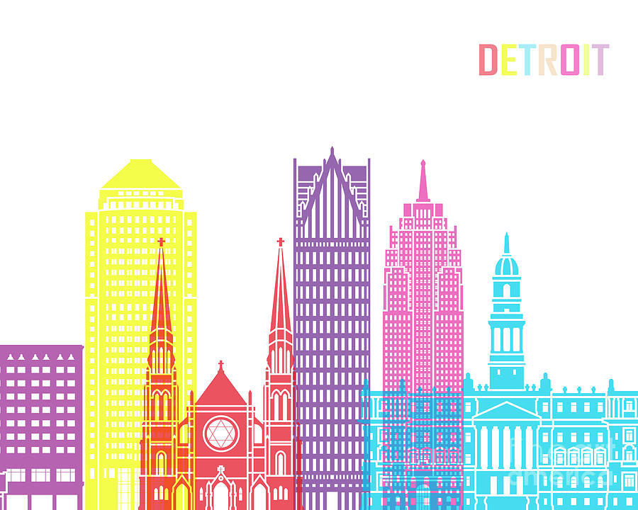 Detroit Painting - Detroit_V2 skyline pop by Pablo Romero