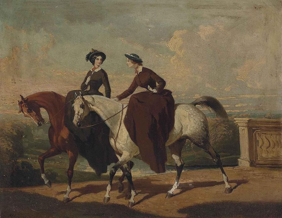 Alfred De Dreux Painting - Deux amazones au cheval by MotionAge Designs
