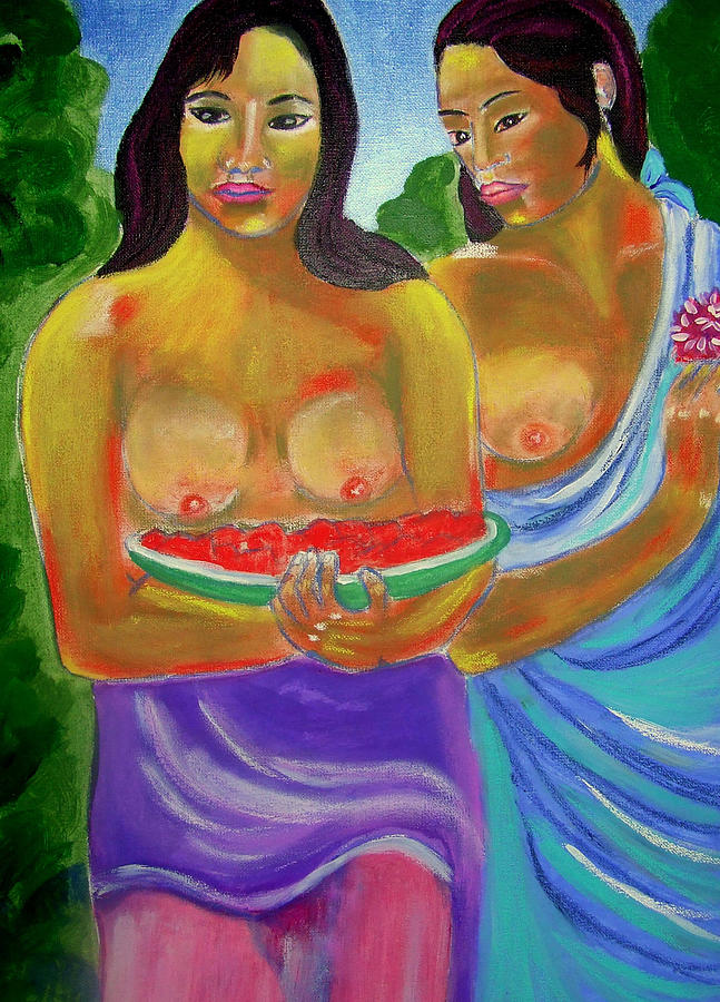 Deux Tahitiennes Painting by Rusty Gladdish