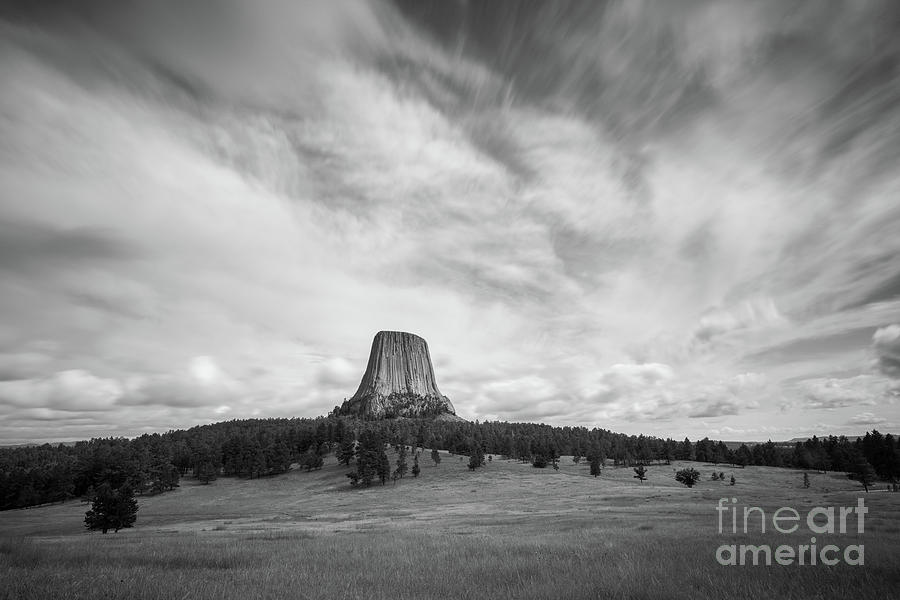 Devils Tower Long Exposure BW Photograph by Michael Ver Sprill