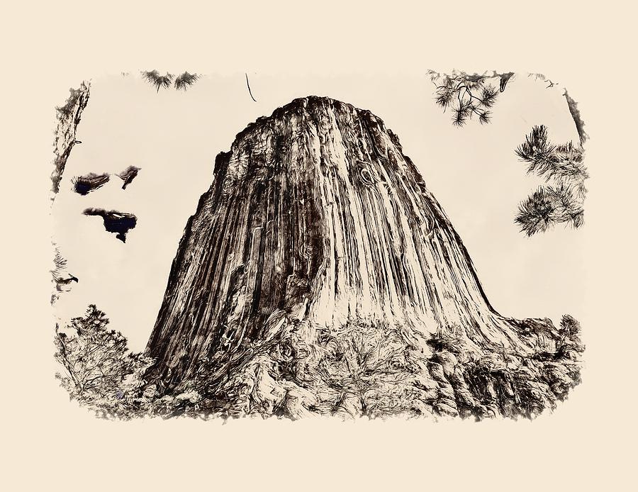 Devils Tower Sketch Photograph by John M Bailey