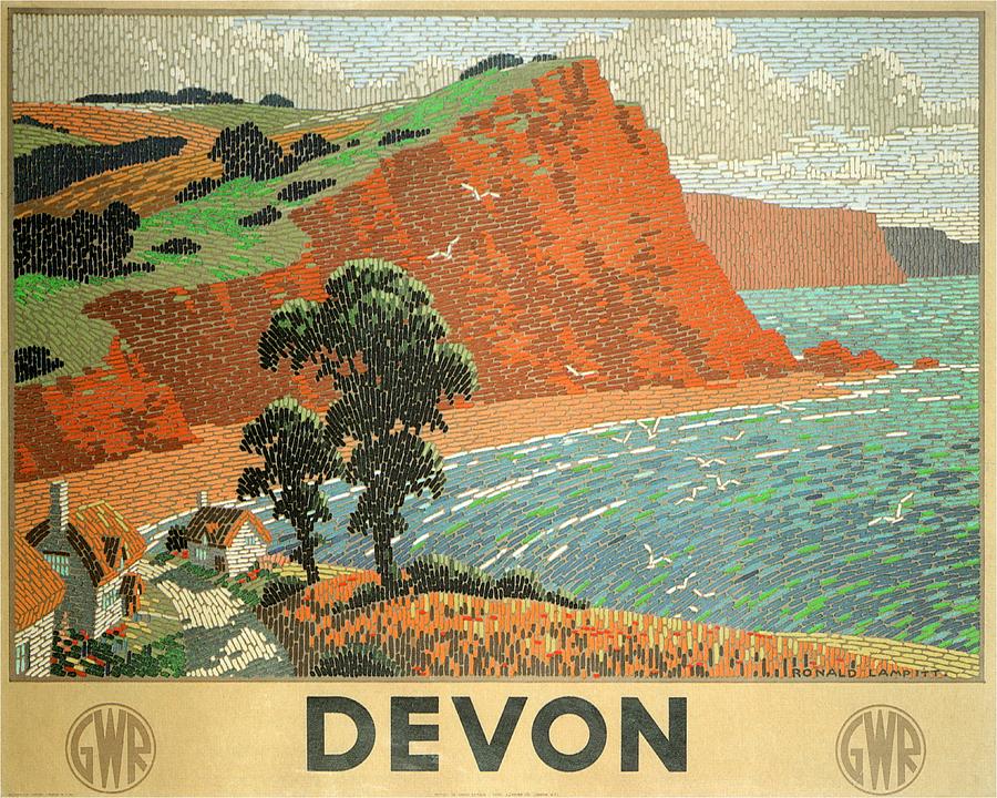 Devon Beach Vintage Travel Poster Painting by Studio Grafiikka