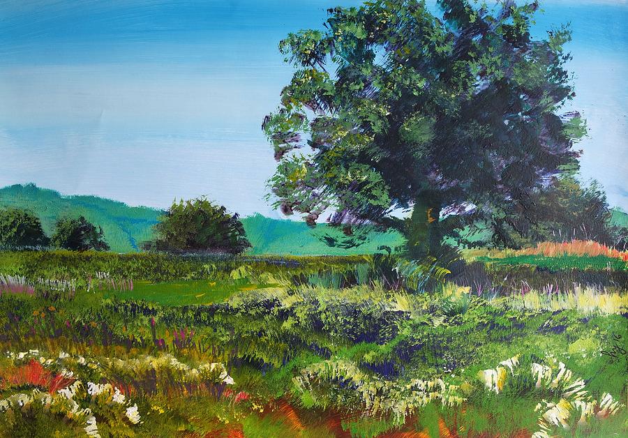 Devon Sun - Tree and Meadow Summer Day Painting by Mike Jory