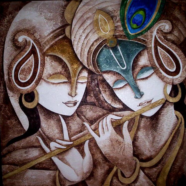Krishna Painting - Devotion by Mukesh Mandal Krishna Painting - Devotion by Mukesh Mandal