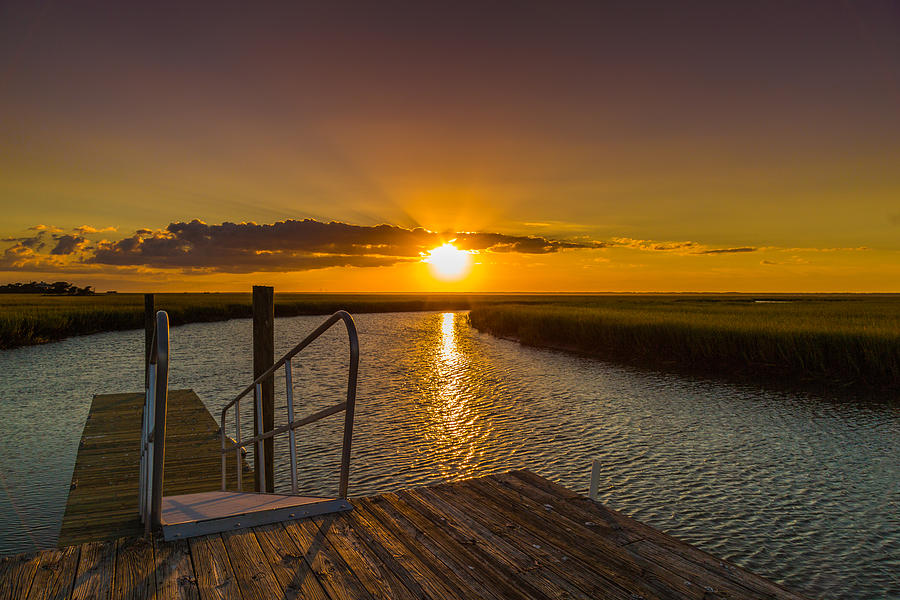 Dewees Island Sunset on the Dock Photograph by Donnie Whitaker