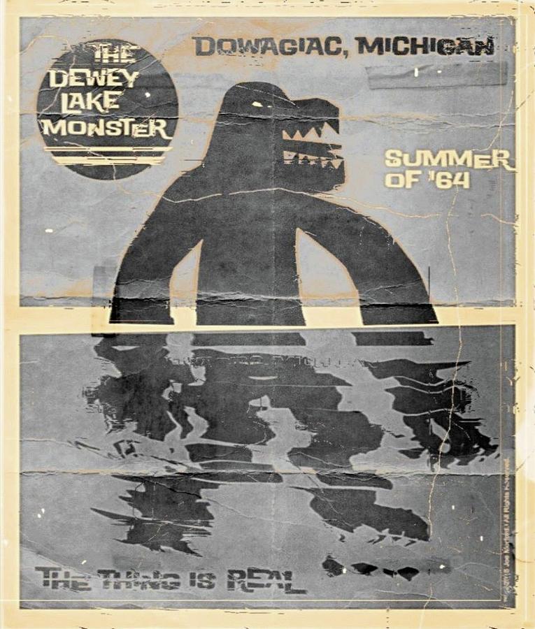 Dowagiac Mixed Media - Dewey Lake Monster, Vintage Poster, 1964 by Jo Ey